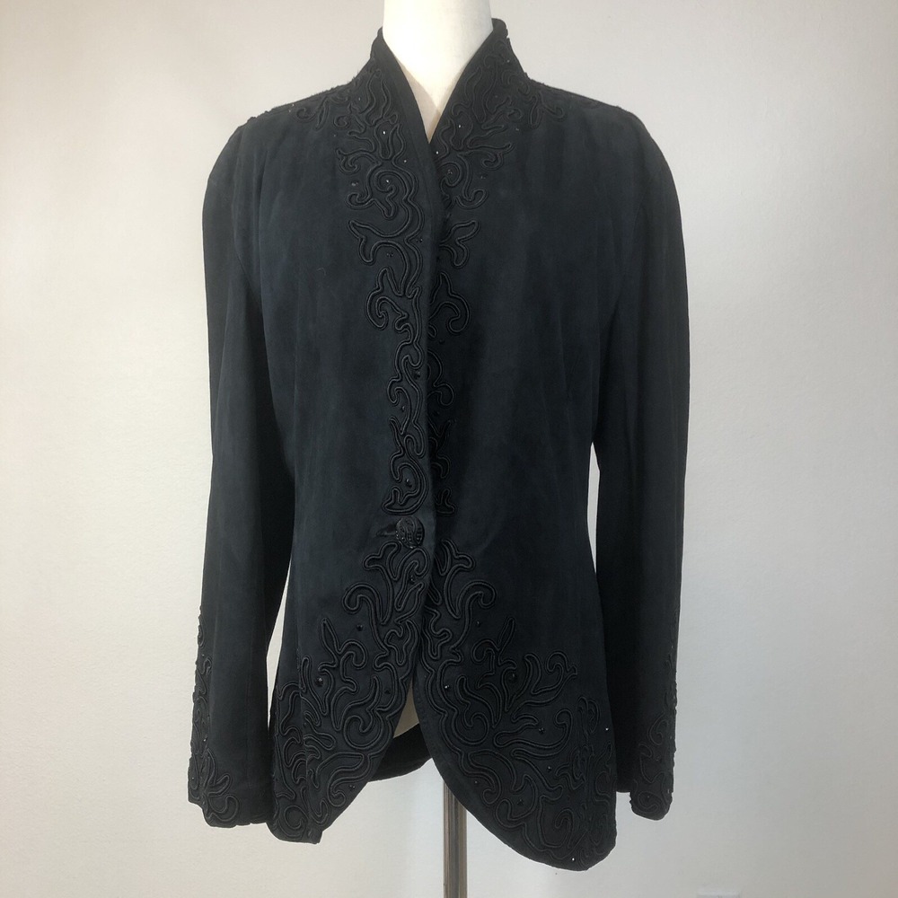 VTG 80s VAKKO I.MAGNIN COLLAB Women's Medium Made In USA Black Appliqué Jacket